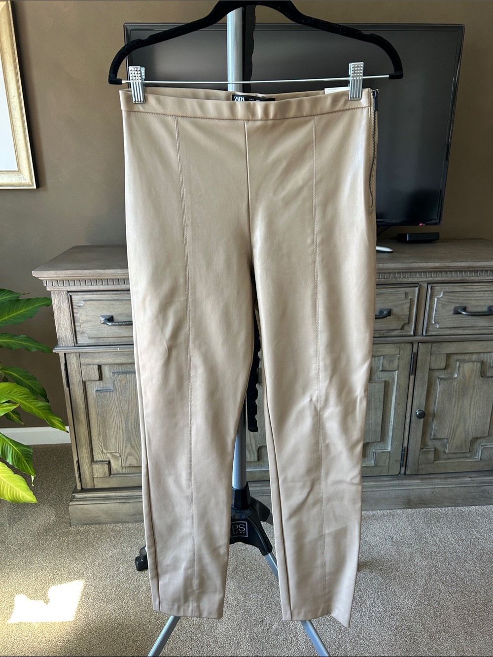 Zara Tan Faux Leather Trousers